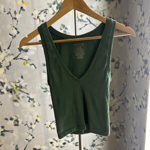 Free people Green Ribbed V-Neck Women's Top